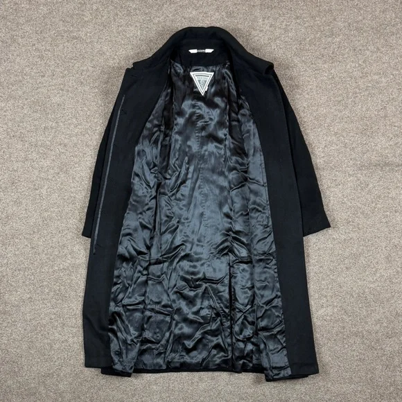 Marvin Richards Black Long Wool Cashmere Coat Women’s 14 Hidden Button Closure